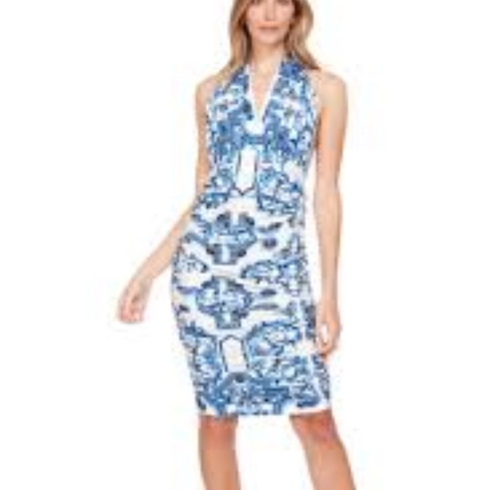 Inner Beauty Womens Blue & Ivory Printed Halter Midi Dress New Size Medium